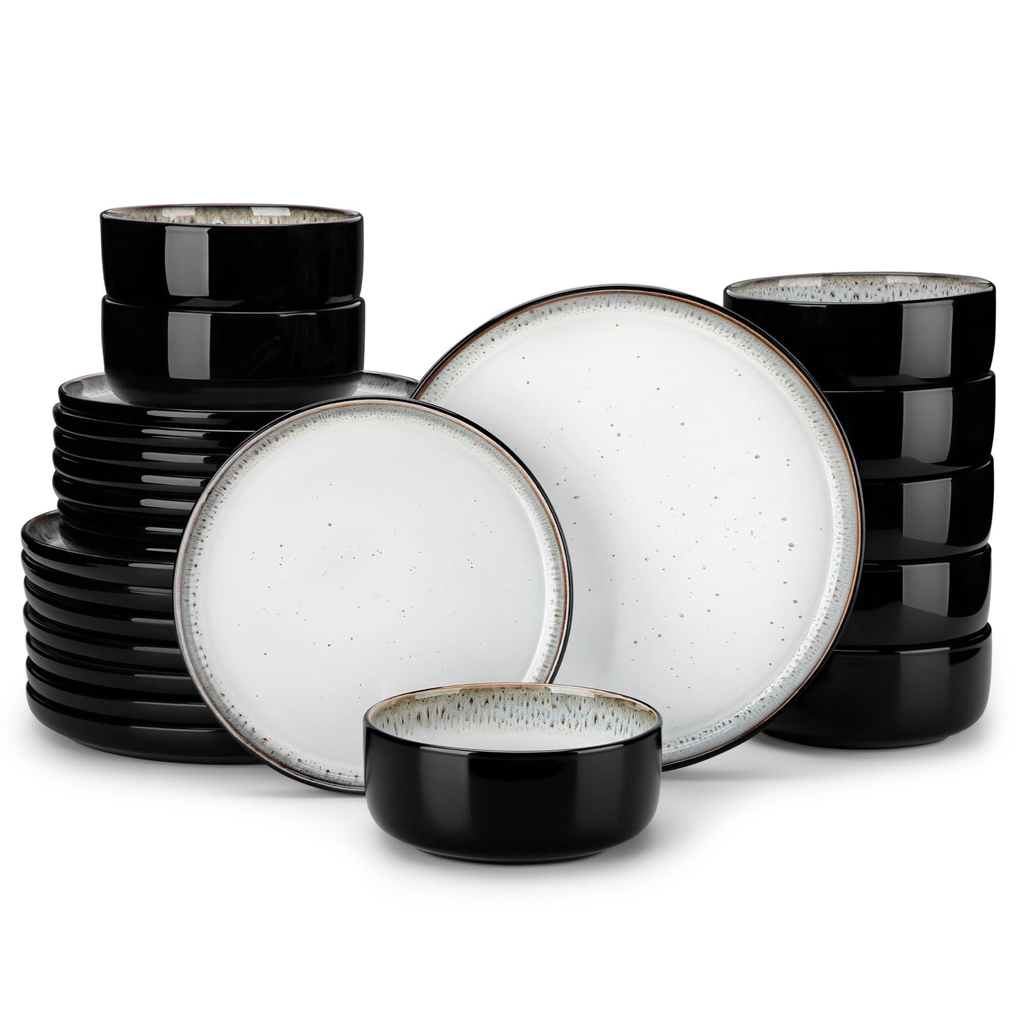 vancasso PLAYA Plates and Bowls Sets, 12 Pieces Grey-Blue Dinnerware Sets for Kitchen, Reactive Glaze Dishes Set for 4, Dishwasher and Microwave Safe