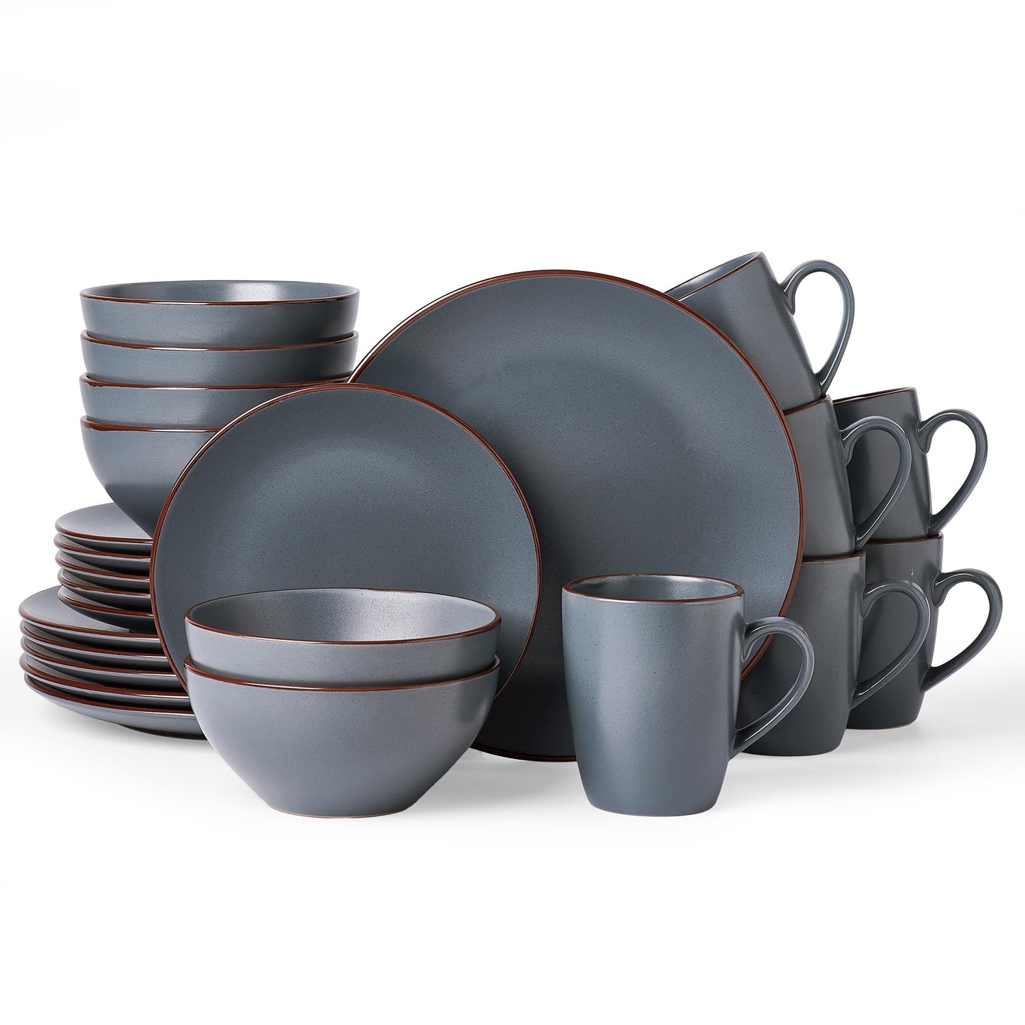 Famiware Venus Plates and Bowls Sets with Trim, 12 Pieces Speckled Stoneware Dishes Dinnerware Set for 4, Matte Dark Gray - Microwave & Dishwasher Safe, Modern Minimalist, Everyday & Formal Dining