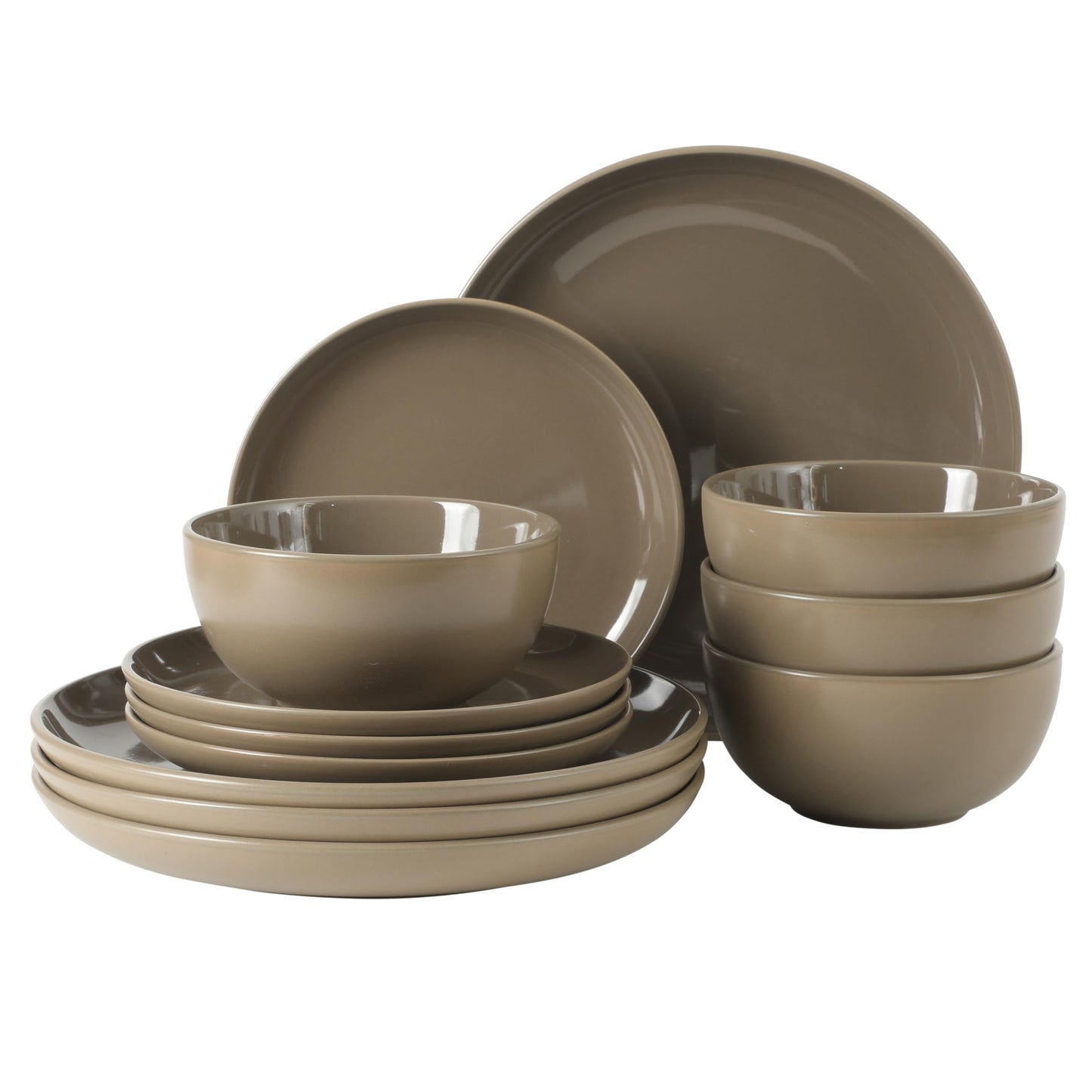Gibson Home Rockaway 12-Piece Stoneware Dinnerware Set, Matte Finish, Service for 4, Modern Ceramic Plates and Bowls, Microwave & Dishwasher Safe – Soft Gray - Service for 4