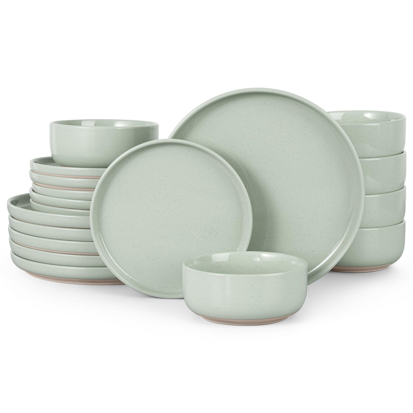 HaWare Stoneware Dinnerware Sets, 12-Piece Plates and Bowls Set for 4, Dishes Set for Home Restaurant, Speckled Asparagus Green