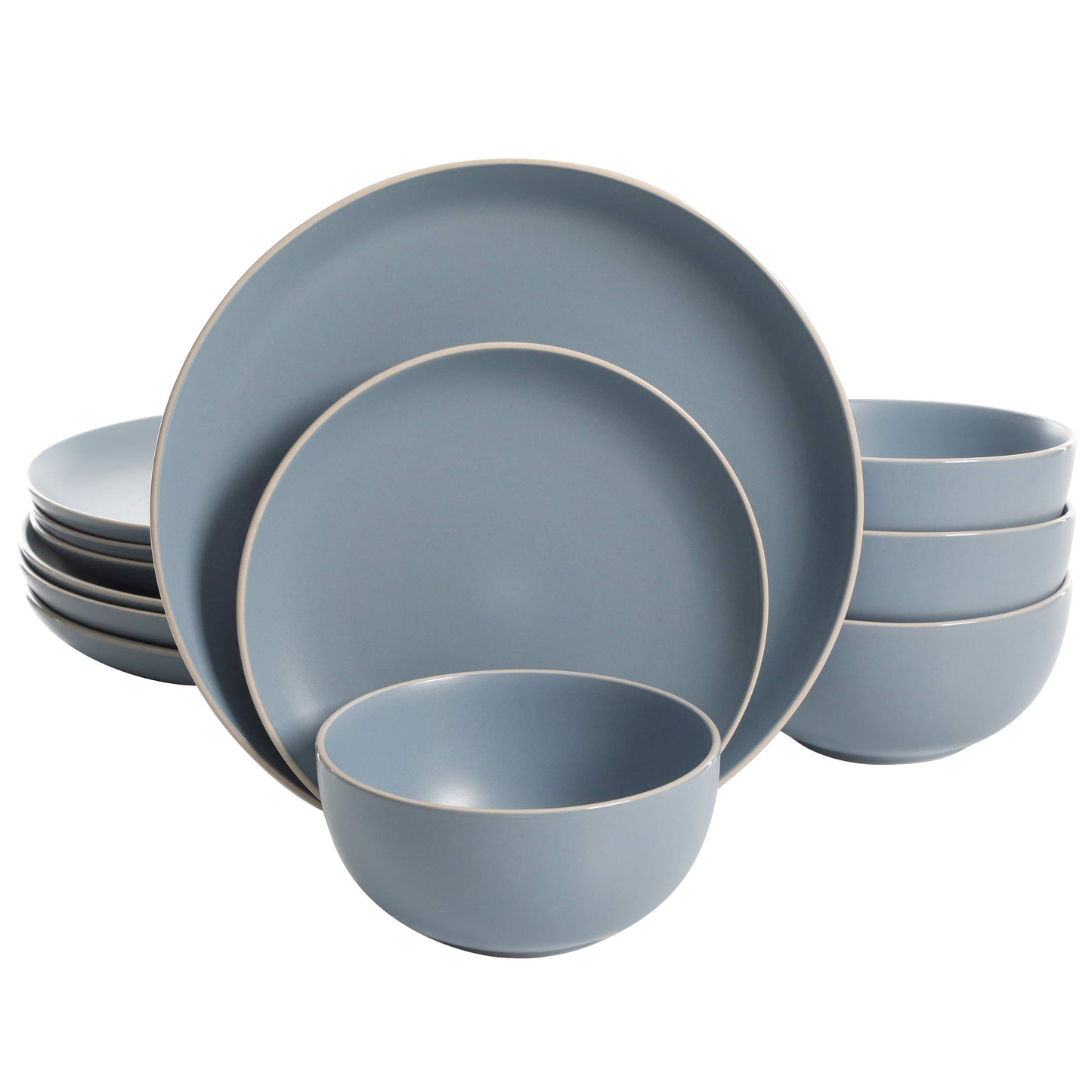 Gibson Home Rockaway 12-Piece Stoneware Dinnerware Set, Matte Finish, Service for 4, Modern Ceramic Plates and Bowls, Microwave & Dishwasher Safe – Soft Gray - Service for 4