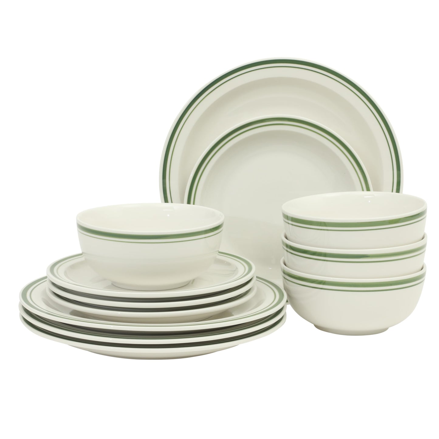 Gibson Home Cloudlight 12 Piece Plates and Bowls Dishes Brown and White - Decorated Porcelain Ceramic Dinnerware Set - Service for 4