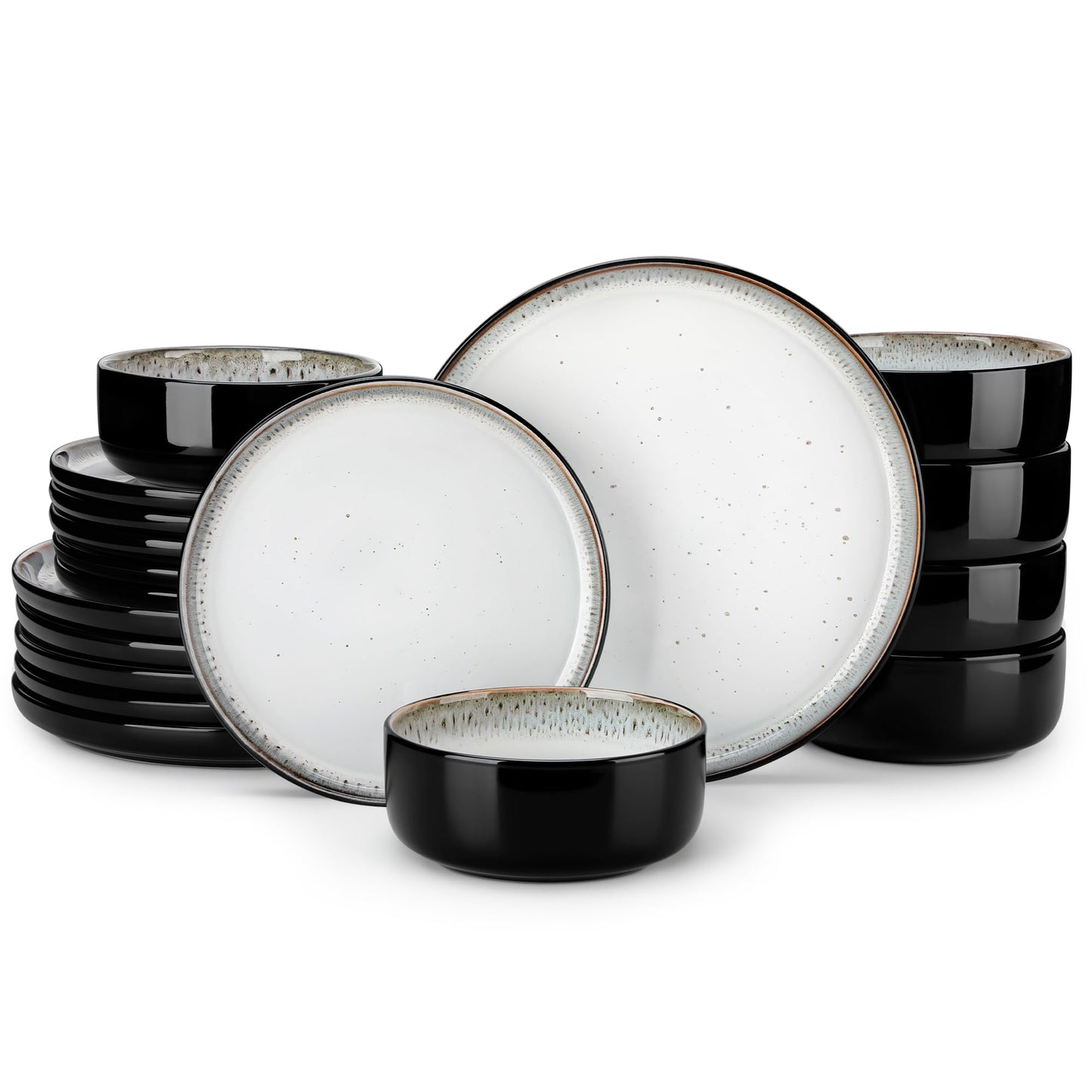 vancasso PLAYA Plates and Bowls Sets, 12 Pieces Grey-Blue Dinnerware Sets for Kitchen, Reactive Glaze Dishes Set for 4, Dishwasher and Microwave Safe