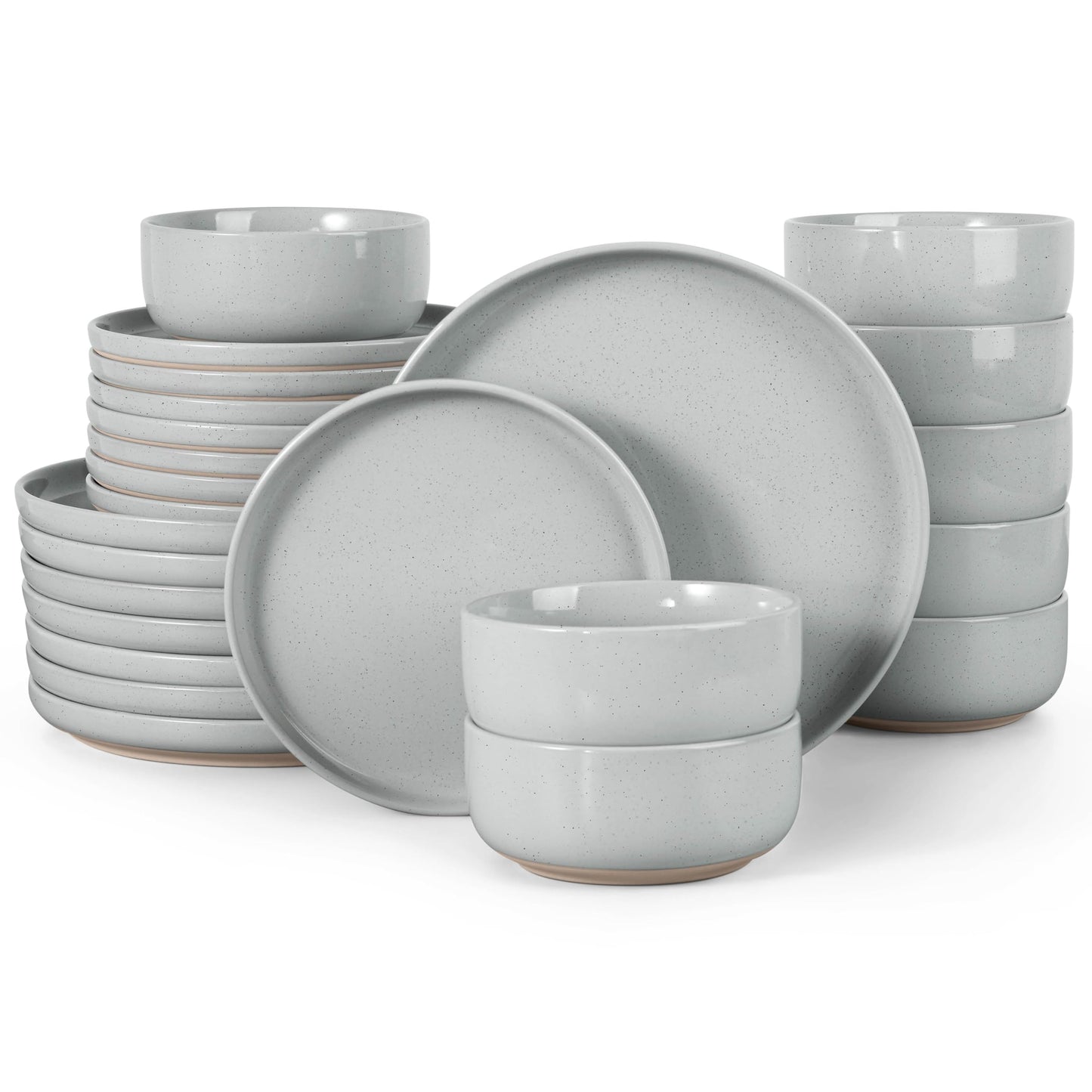 HaWare Stoneware Dinnerware Sets, 12-Piece Plates and Bowls Set for 4, Dishes Set for Home Restaurant, Speckled Asparagus Green