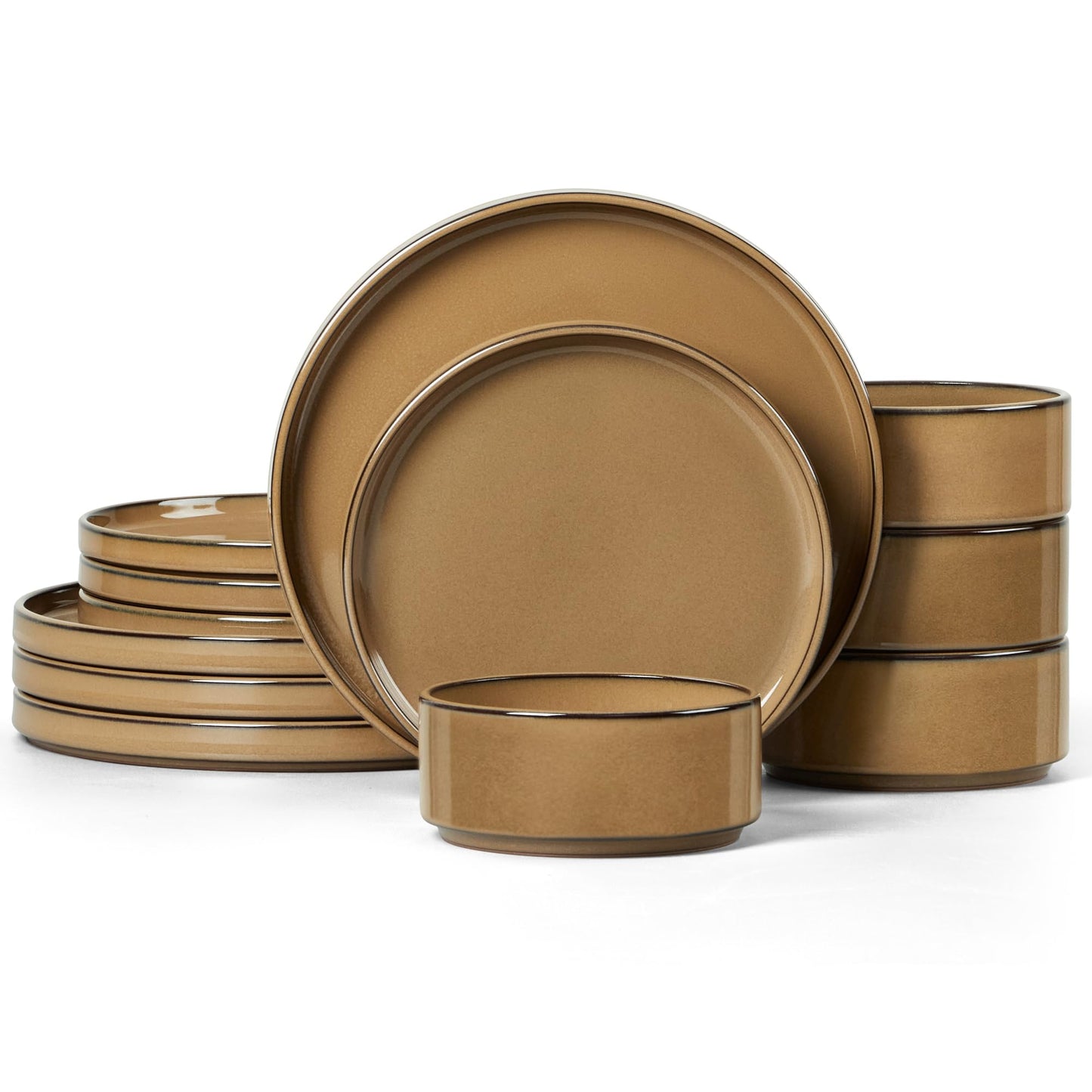 LIANYU Plates and Bowls Sets, 12 Pieces Stoneware Dinnerware Set for 4, Modern Kitchen Dinner Set Ceramic Dishware Dishes Set, Microwave and Dishwasher Safe, Cloud White