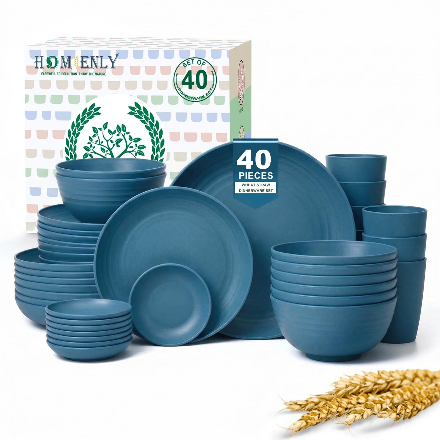 Homienly 40-Piece Dinnerwave Set Service for 8 Unbreakable Kitchen Plates and Bowls Sets - Dinner Plates, Dessert Plates, Soup Bowls, Cup Set, Soy Sauce Dish Microwave & Dishwasher Safe (Light Multi)