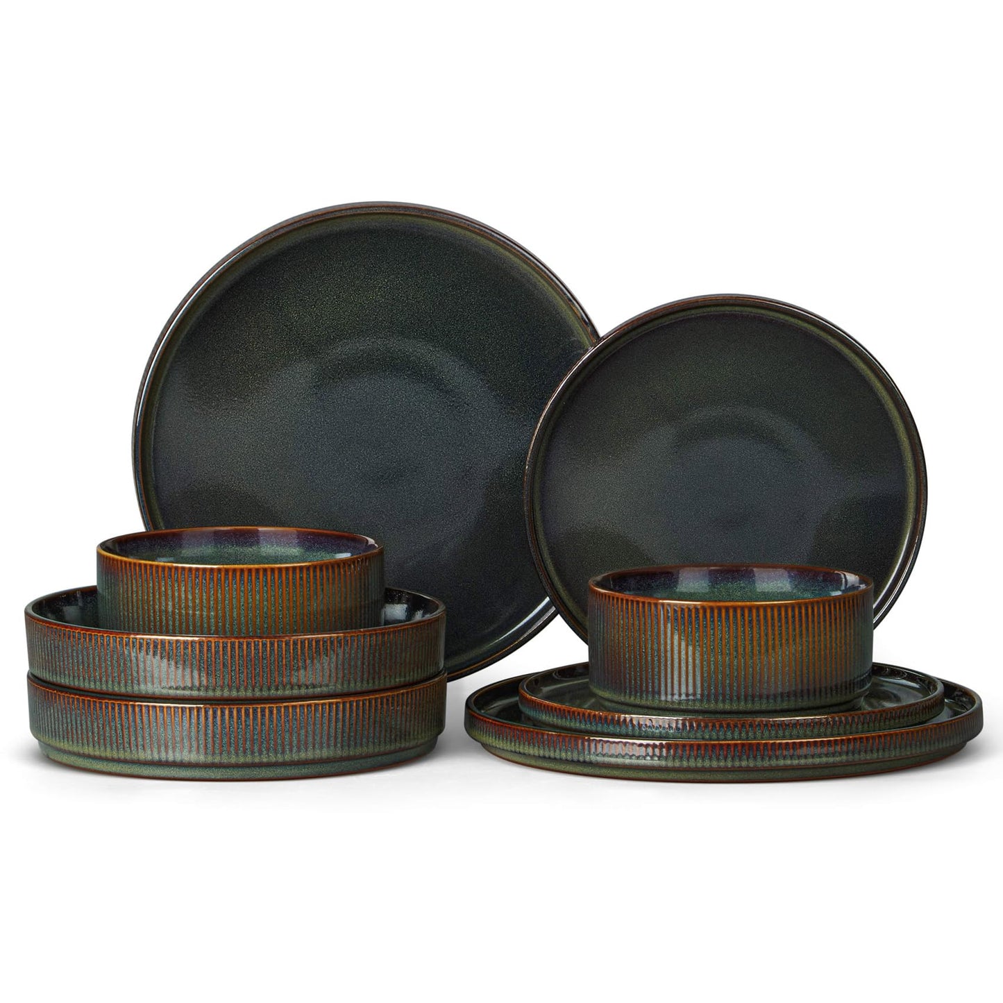 LIANYU 12 Piece Porcelain Dinnerware Sets for 4, Ceramic Durable Plates and Bowls, Chip and Scratch Resistant Dishware Dishes Set, Dishwasher & Microwave Safe Stoneware Set, Black Onyx