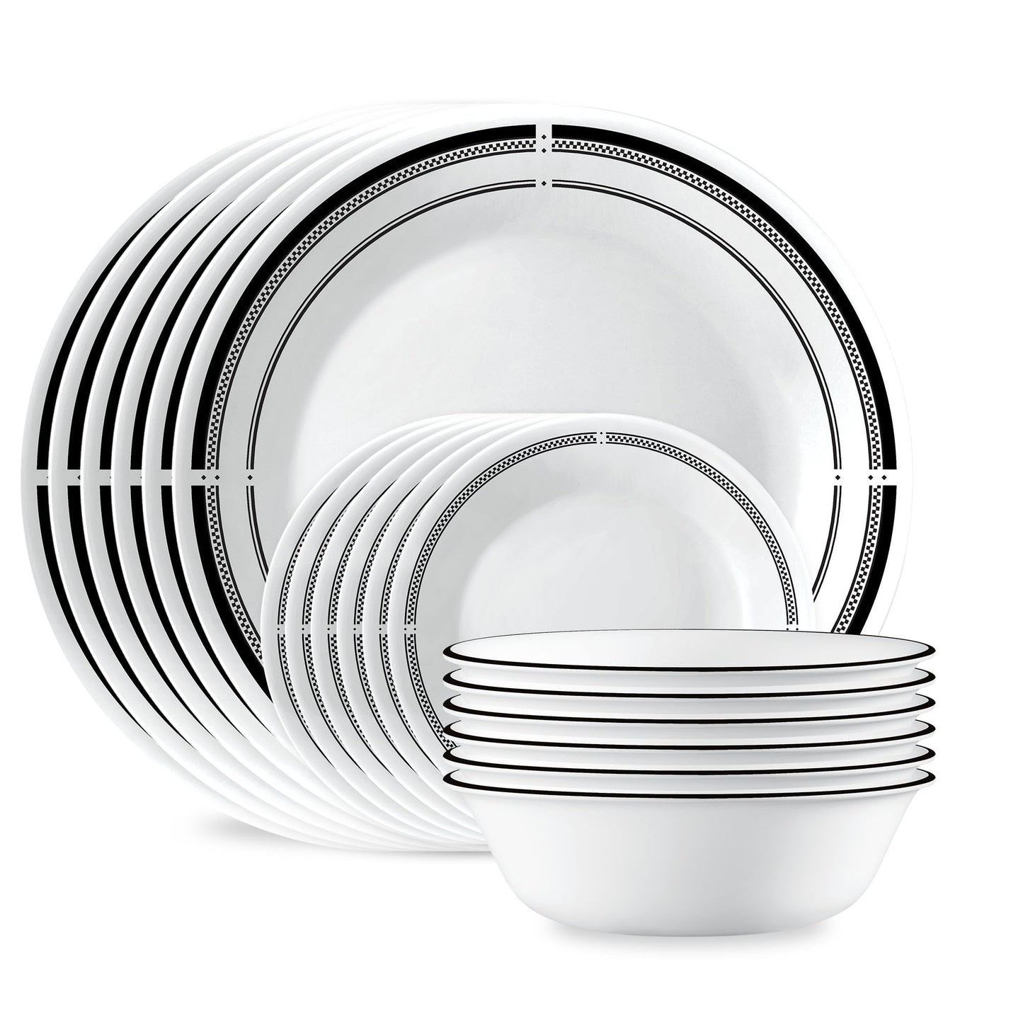 Corelle Vitrelle 18-Piece Service for 6 Dinnerware Set Triple Layer Glass and Chip Resistant, Lightweight Round Plates and Bowls Set, Winter Frost White
