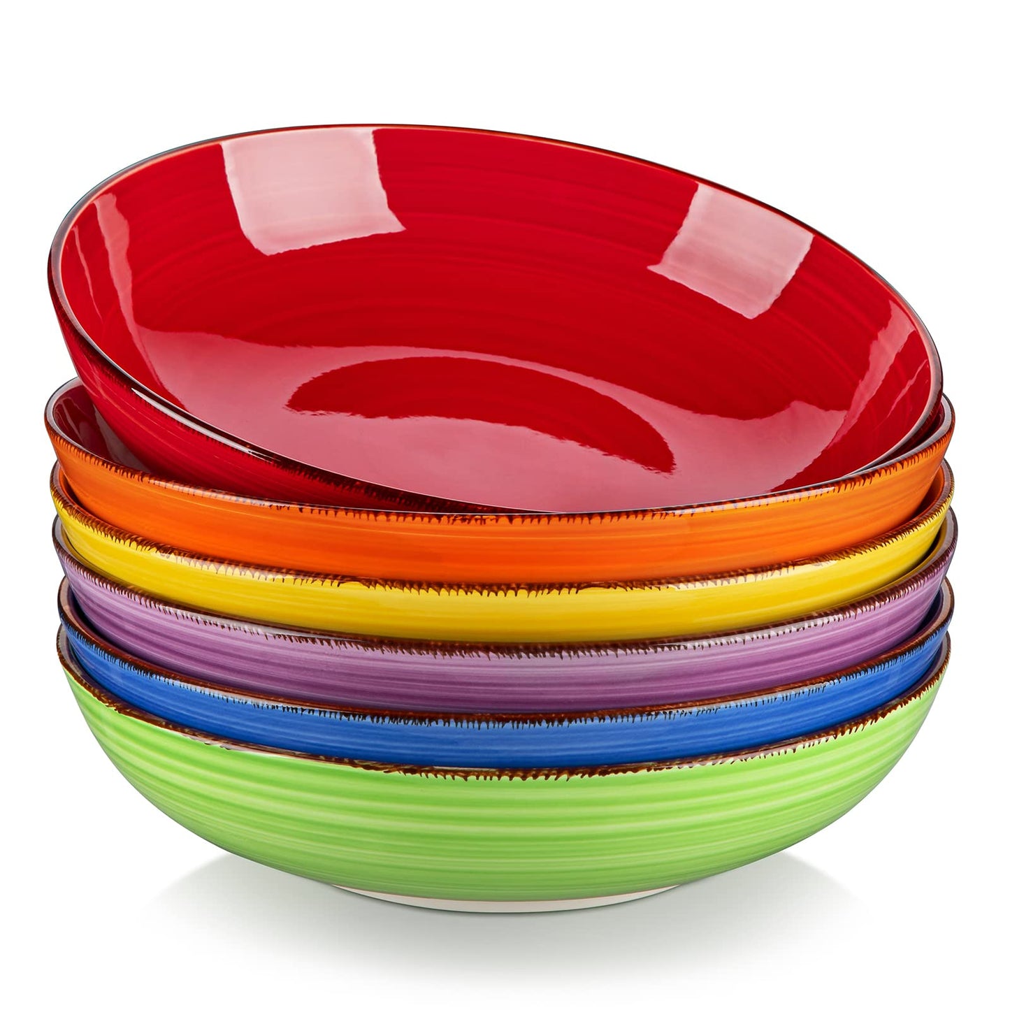 vancasso Bonita 38 oz Ceramic Pasta Bowls Set of 6, Microwave & Dishwasher Safe, 8.5 Inch Elegant Shallow Bowls Set for Pasta, Salad, & Soup – Large Capacity Pasta Plates Sets, Blue