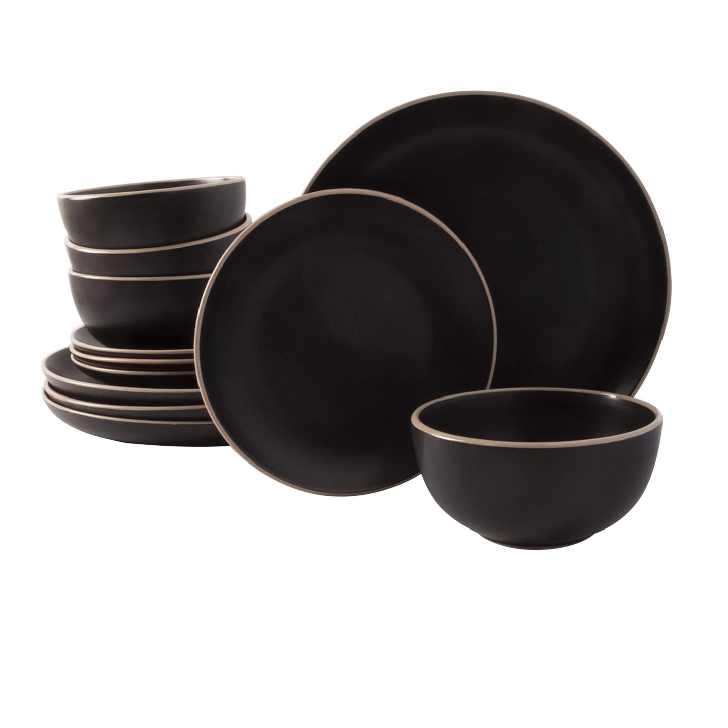 Gibson Home Rockaway 12-Piece Stoneware Dinnerware Set, Matte Finish, Service for 4, Modern Ceramic Plates and Bowls, Microwave & Dishwasher Safe – Soft Gray - Service for 4