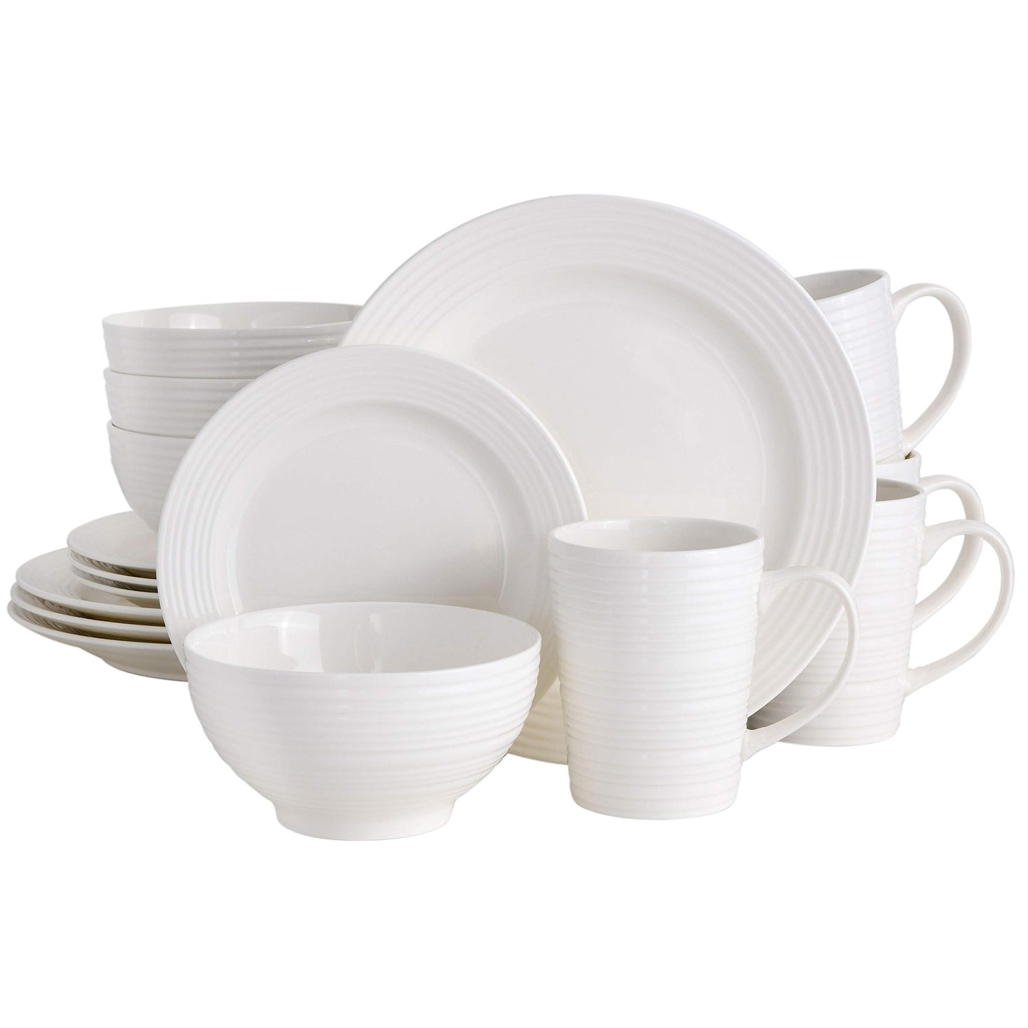 Gibson Home Zen Buffet White Porcelain Dinnerware Set for 4, Square Plates Bowls and Mugs, Chip and Scratch Resistant, Dishwasher and Microwave Safe, 16 Piece
