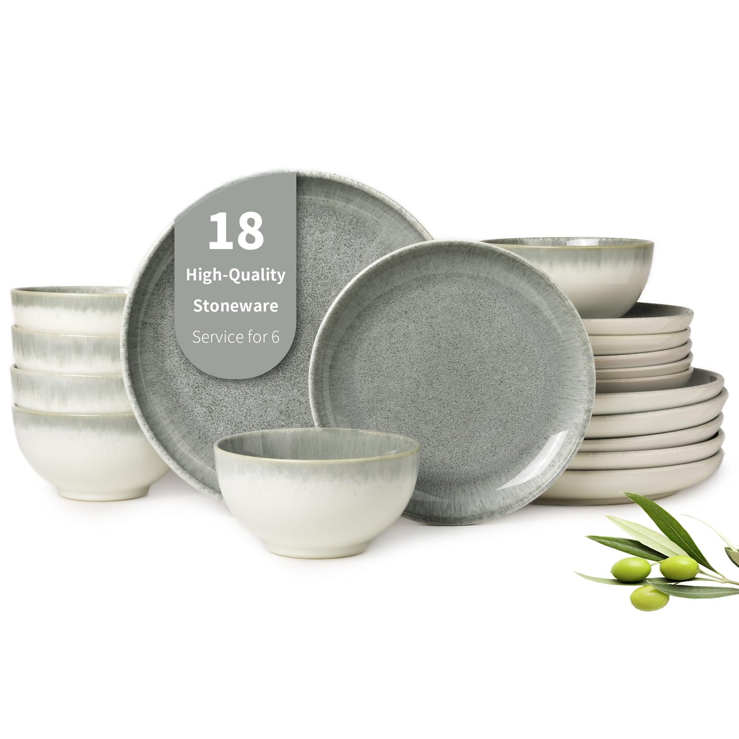 Pokini Stoneware Dinnerware Sets Service for 4, 12 pcs Reactive Glaze Plates and Bowls Sets, Handmade Ceramic Dish Set, Highly Chip and Crack Resistant Modern Plate Set, Brown Green