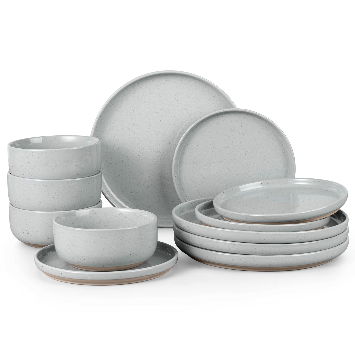 HaWare Stoneware Dinnerware Sets, 12-Piece Plates and Bowls Set for 4, Dishes Set for Home Restaurant, Speckled Asparagus Green