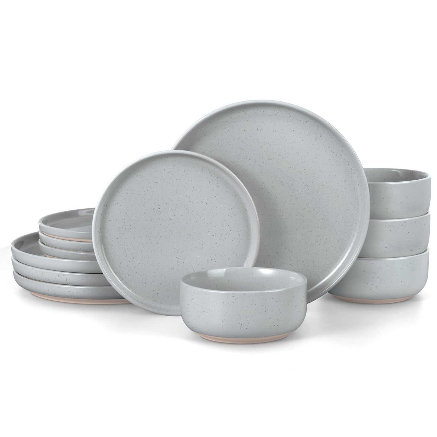LIANYU Plates and Bowls Sets, 12 Pieces Stoneware Dinnerware Set for 4, Modern Kitchen Dinner Set Ceramic Dishware Dishes Set, Microwave and Dishwasher Safe, Cloud White