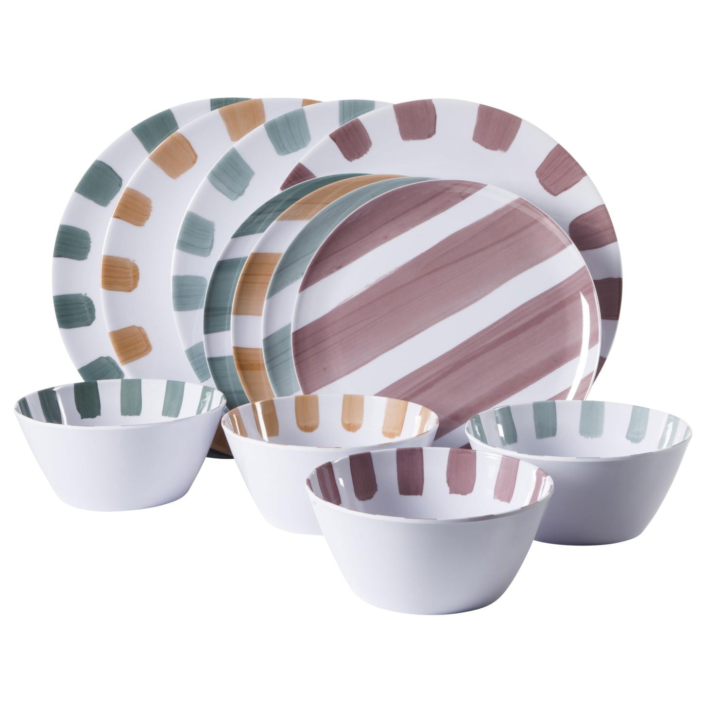 Gibson Home Candy Skies 12 Piece Unbreakable Wheat Straw Melamine Plates and Bowls Dinnerware Set - Outdoor, Camping, & Everyday Use - Matte Exterior/Shiny Interior Taupe Cream