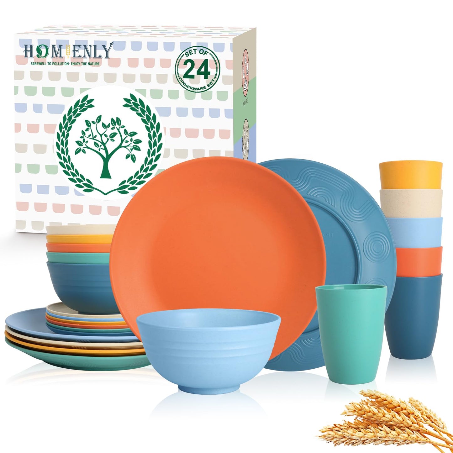 Homienly Kitchen Wheat Straw Dinnerware Set 40 PCS - Dinner Plates, Cereal Bowls, Wheat Straw Cups Set, Microwave and Dishwasher Safe Dishes Set, Unbreakable Dish Set for Party, Outdoor(Grey Stone)