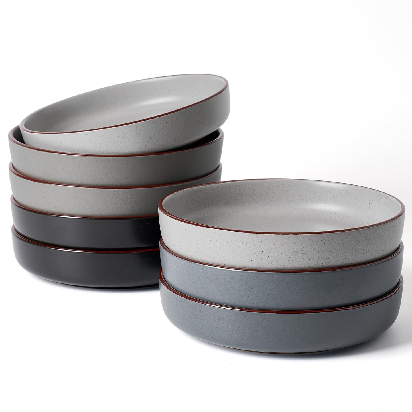 famiware Mercury Pasta Bowls Set of 4, 33 oz Large Salad Bowls, Ceramic Pasta Plates Bowls, Serving Bowls for Kitchen, Microwave & Dishwasher Safe, Charcoal