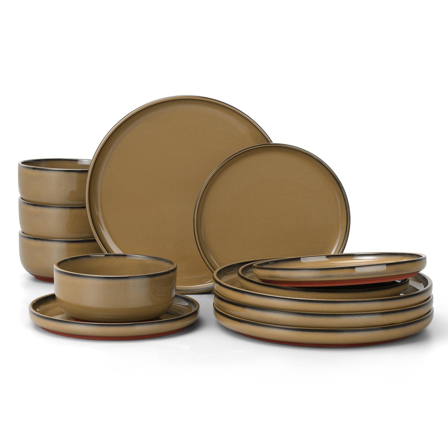 E-far 12-Piece Stoneware Dinnerware Sets, Plates and Bowls Sets for 4, Ceramic Dishware Dishes Set with Terracotta Base, Chip & Scratch Resistant, Microwave & Dishwasher Safe, Speckled White