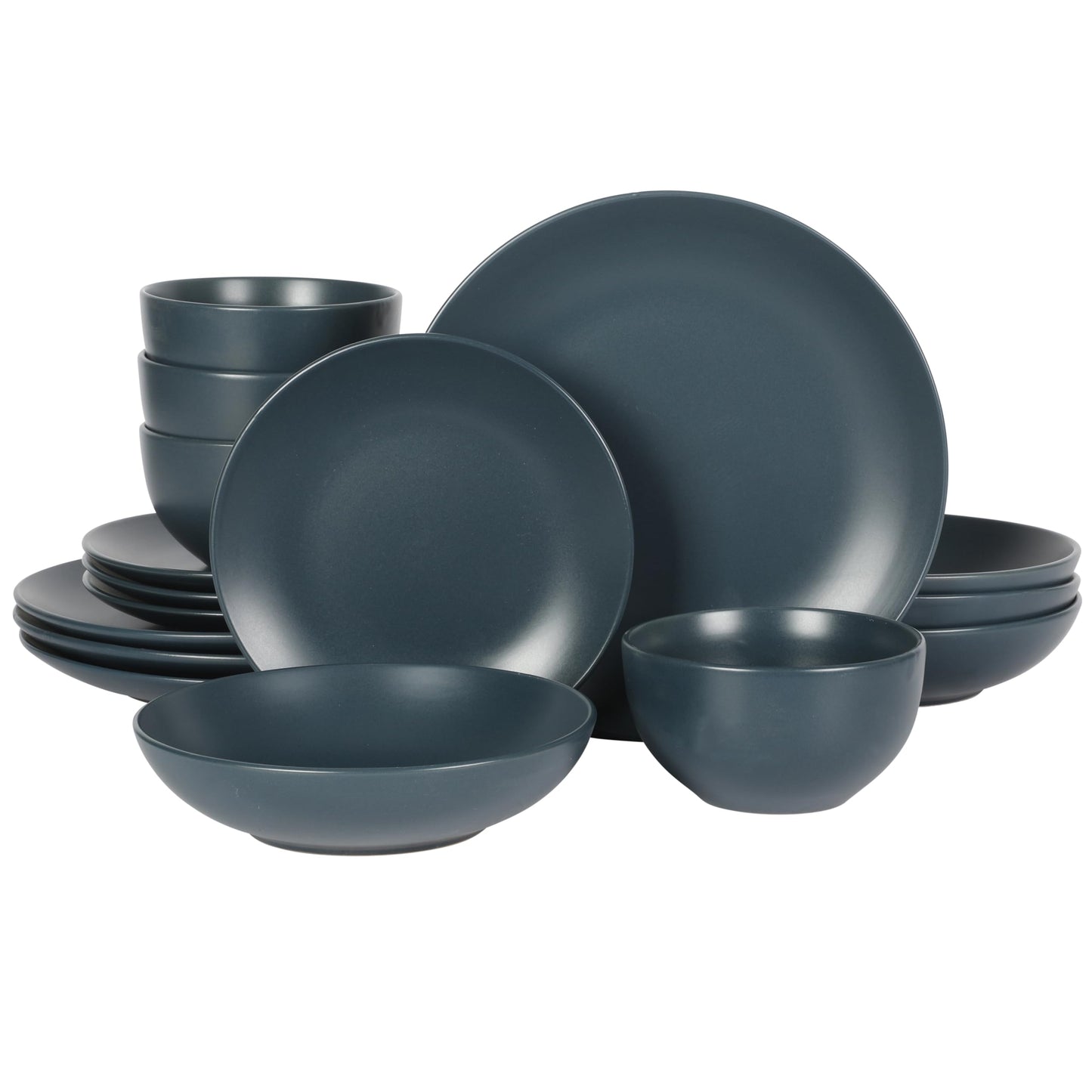 Gibson Home Rockaway 12-Piece Stoneware Dinnerware Set, Service for 4 – Modern Round Plates and Bowls, Dishwasher & Microwave Safe, Black