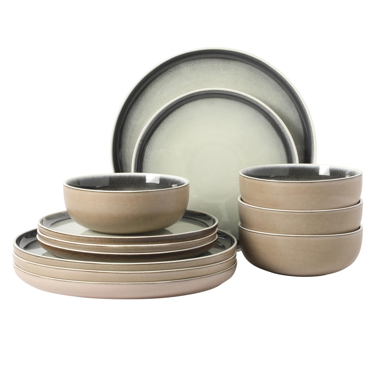 Gibson Elite Soho Lounge Square 16-Piece Dinnerware Set, Service for 4, Reactive Glaze Stoneware Plates and Bowls, Modern Dishes, Microwave & Dishwasher Safe – Red and Black