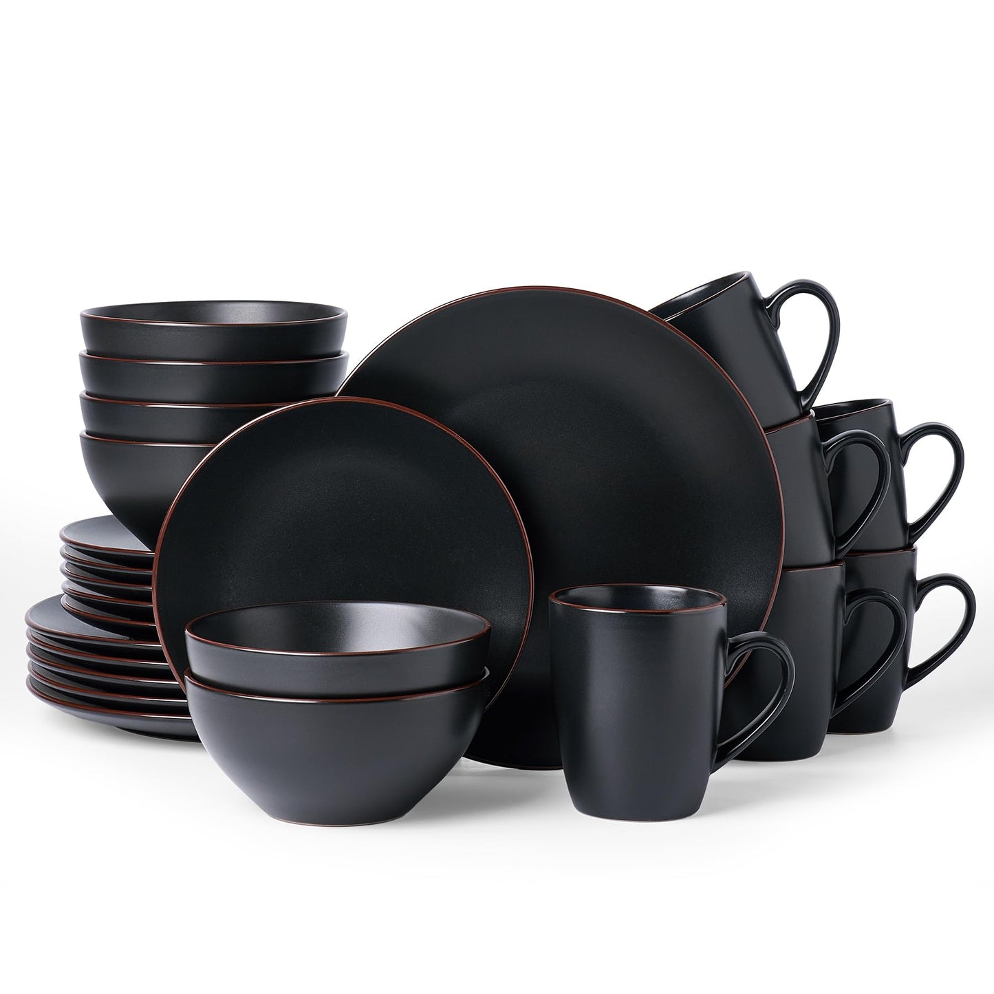 Famiware Venus Plates and Bowls Sets with Trim, 12 Pieces Speckled Stoneware Dishes Dinnerware Set for 4, Matte Dark Gray - Microwave & Dishwasher Safe, Modern Minimalist, Everyday & Formal Dining