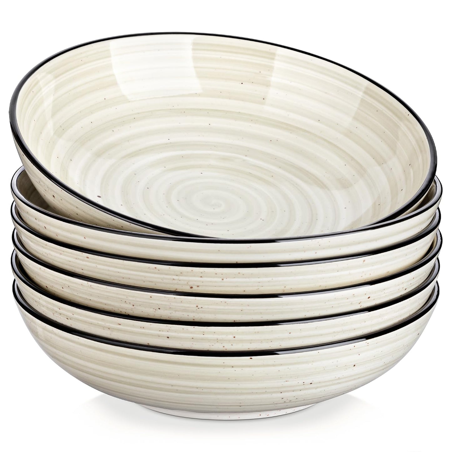 vancasso Bonita 38 oz Ceramic Pasta Bowls Set of 6, Microwave & Dishwasher Safe, 8.5 Inch Elegant Shallow Bowls Set for Pasta, Salad, & Soup – Large Capacity Pasta Plates Sets, Blue