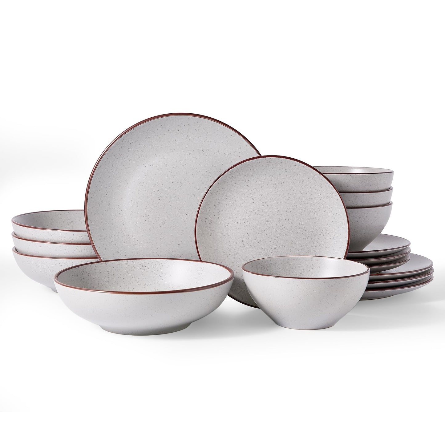 Famiware Venus Plates and Bowls Sets with Trim, 12 Pieces Speckled Stoneware Dishes Dinnerware Set for 4, Matte Dark Gray - Microwave & Dishwasher Safe, Modern Minimalist, Everyday & Formal Dining