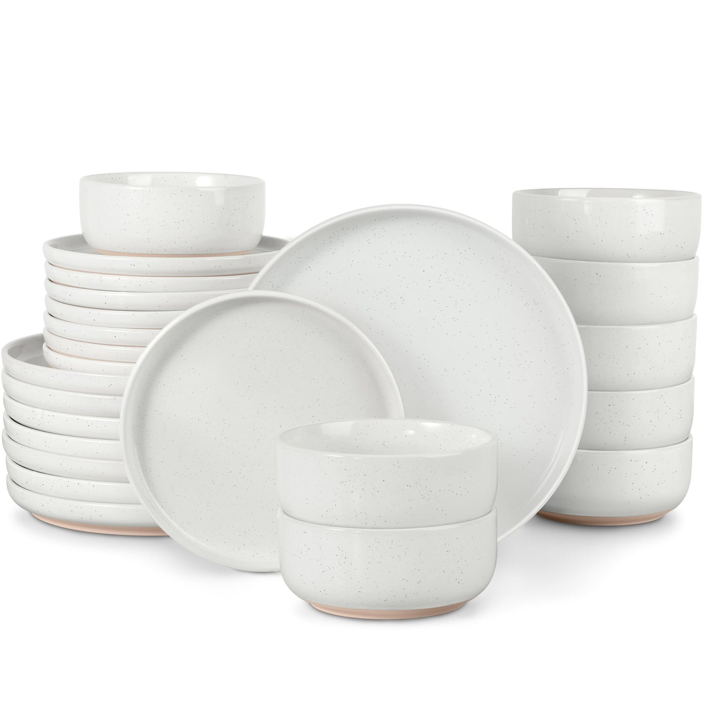 LIANYU Plates and Bowls Sets, 12 Pieces Stoneware Dinnerware Set for 4, Modern Kitchen Dinner Set Ceramic Dishware Dishes Set, Microwave and Dishwasher Safe, Cloud White