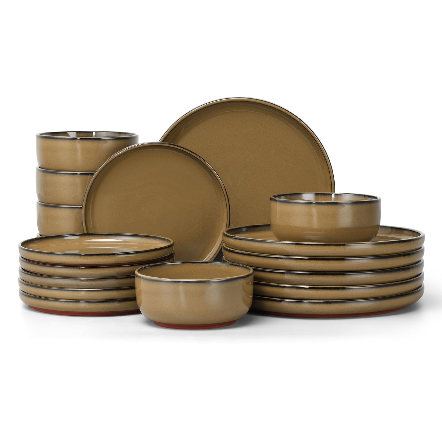 E-far 12-Piece Stoneware Dinnerware Sets, Plates and Bowls Sets for 4, Ceramic Dishware Dishes Set with Terracotta Base, Chip & Scratch Resistant, Microwave & Dishwasher Safe, Speckled White