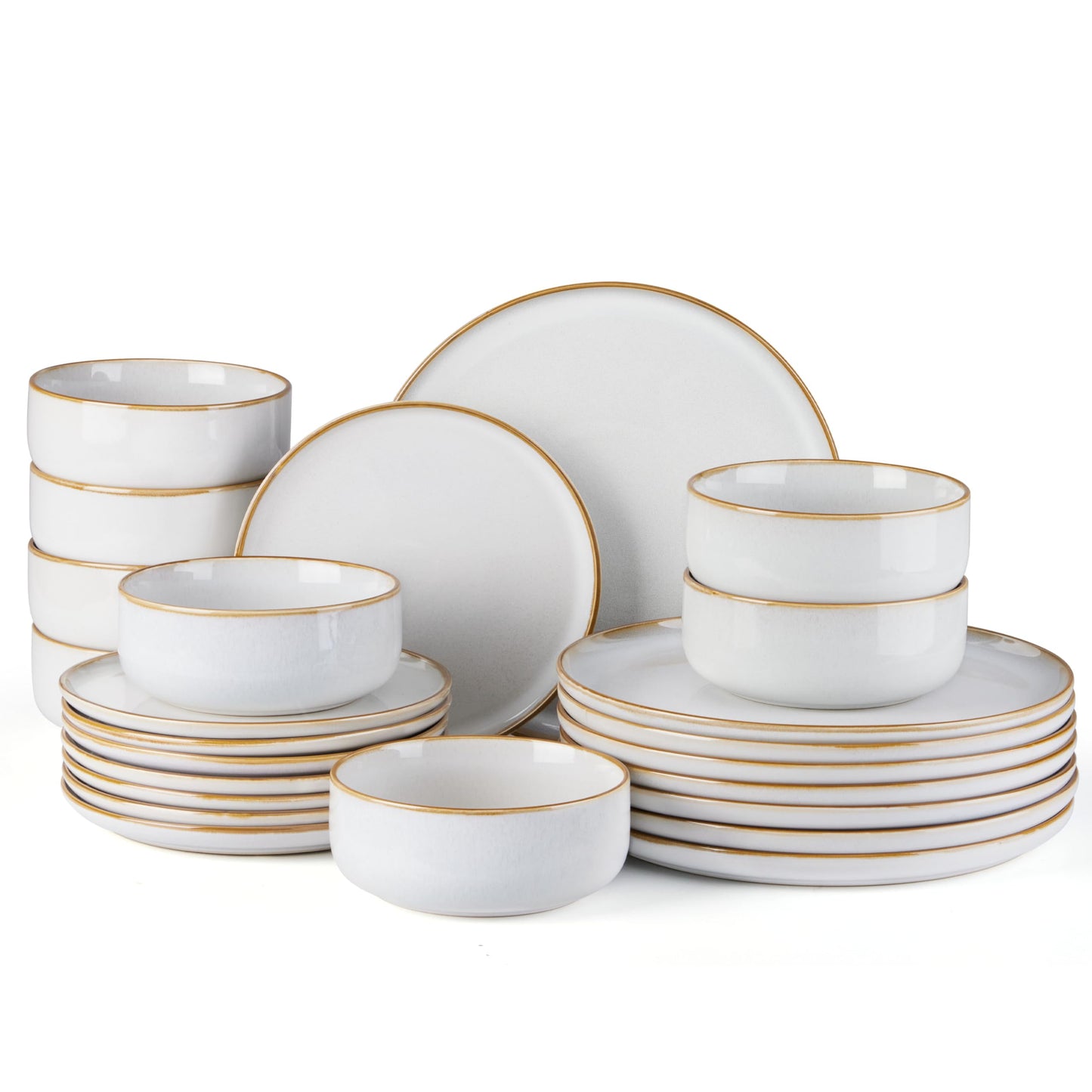 E-far 12-Piece Plates and Bowls Set, Stoneware Dinnerware Sets for 4, Reactive Glaze Ceramic Dinning Ware Dishes, Microwave & Dishwasher Safe - Sandy Beige