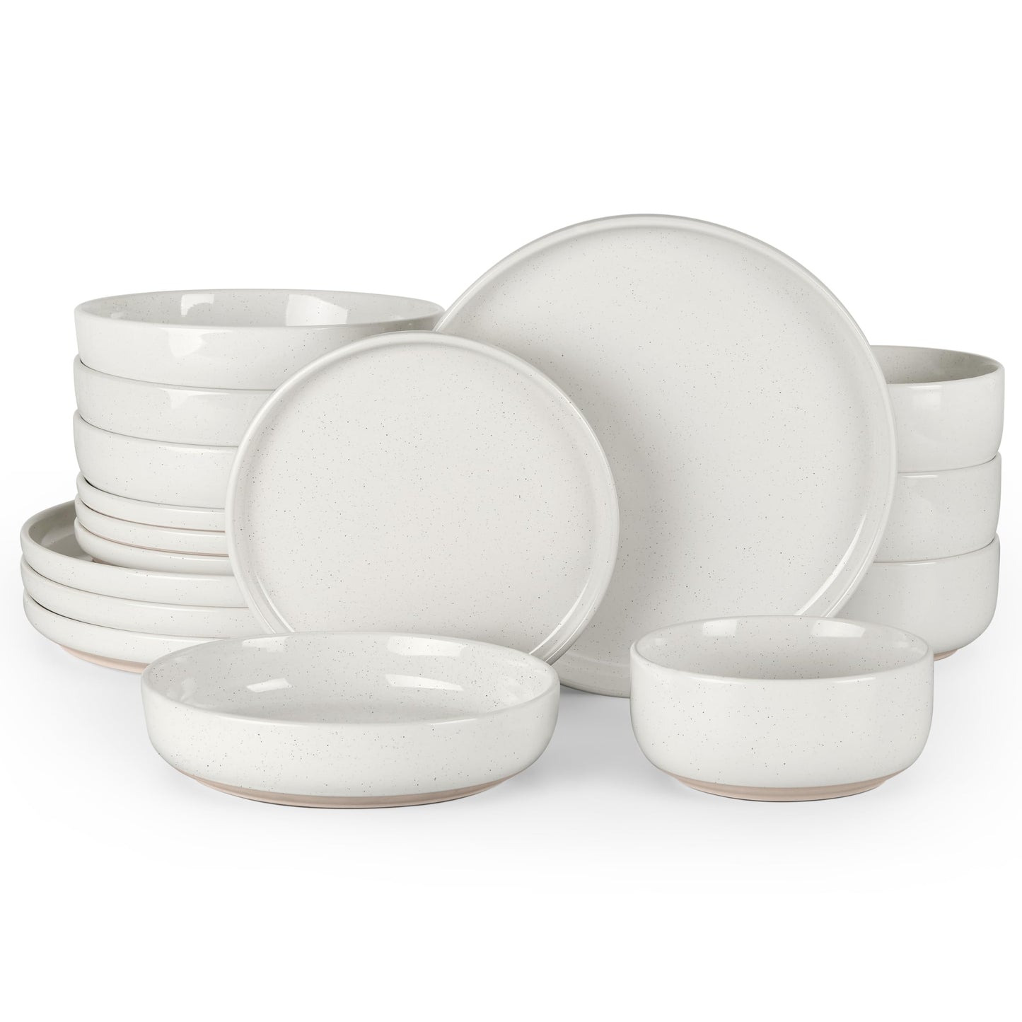 HaWare Stoneware Dinnerware Sets, 12-Piece Plates and Bowls Set for 4, Dishes Set for Home Restaurant, Speckled Asparagus Green
