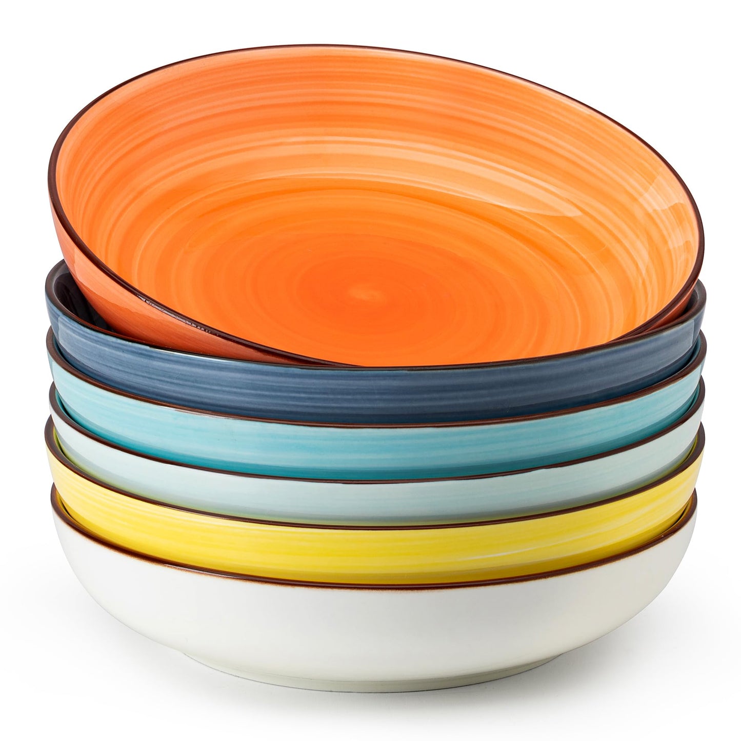 Sweese Pasta Bowls Set of 6, 30 Ounce Ceramic Salad Plates for Dishwasher & Microwave Safe - Solid Salad Bowls, Soup Bowls - Deep Plates Lipped Edges, Oven Safe Porcelain Plates Serving Bowls