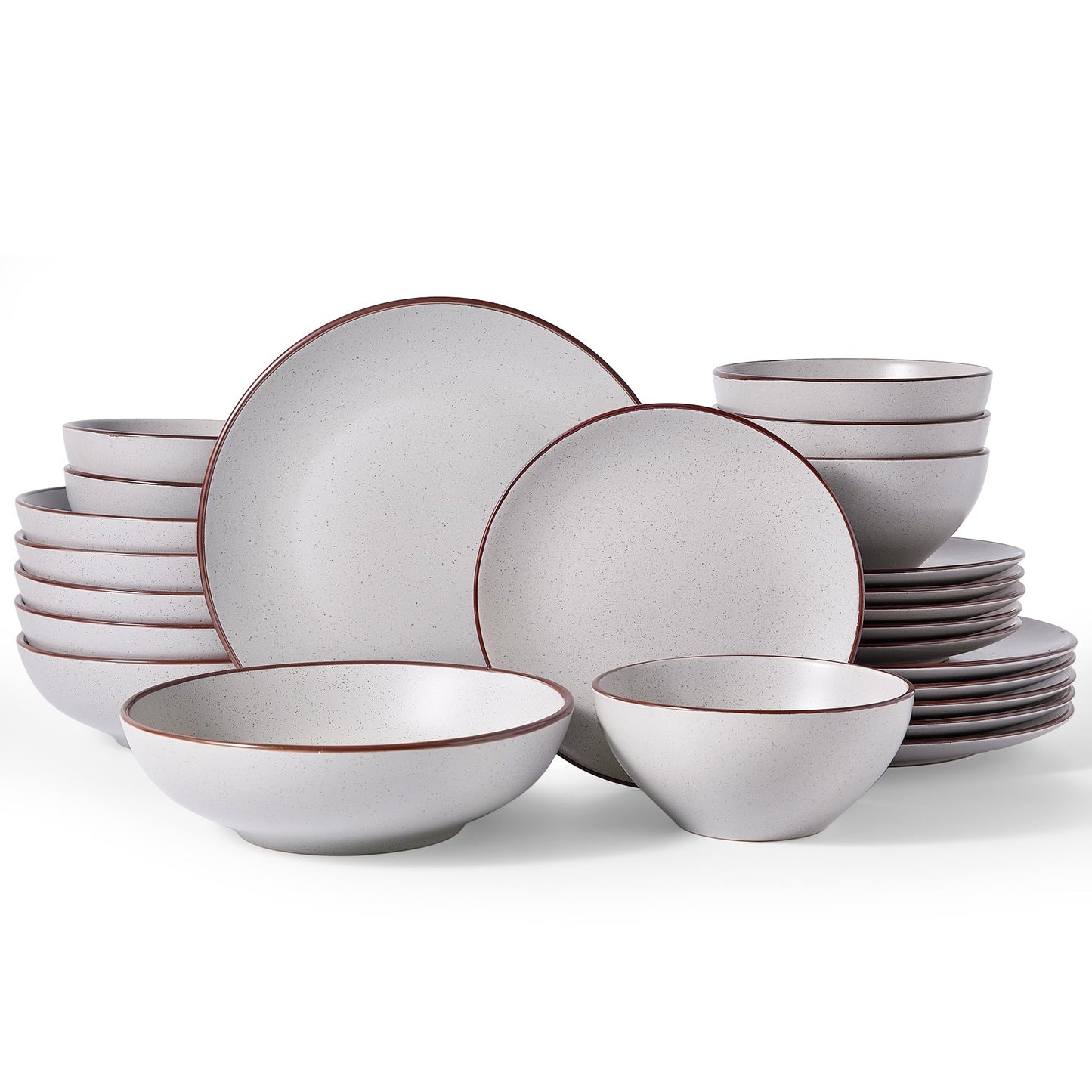 Famiware Venus Plates and Bowls Sets with Trim, 12 Pieces Speckled Stoneware Dishes Dinnerware Set for 4, Matte Dark Gray - Microwave & Dishwasher Safe, Modern Minimalist, Everyday & Formal Dining