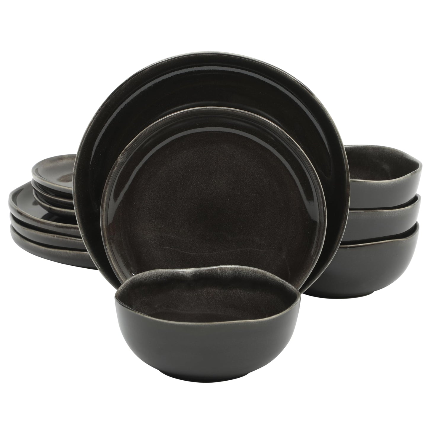 Gibson Elite Soho Lounge Square 16-Piece Dinnerware Set, Service for 4, Reactive Glaze Stoneware Plates and Bowls, Modern Dishes, Microwave & Dishwasher Safe – Red and Black