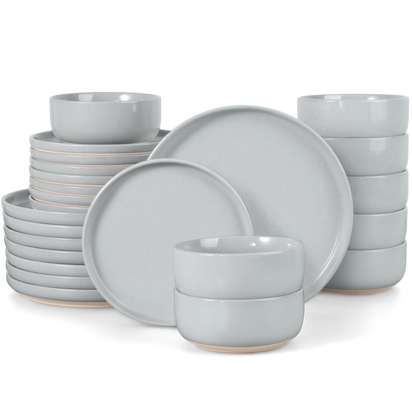 LIANYU Plates and Bowls Sets, 12 Pieces Stoneware Dinnerware Set for 4, Modern Kitchen Dinner Set Ceramic Dishware Dishes Set, Microwave and Dishwasher Safe, Cloud White