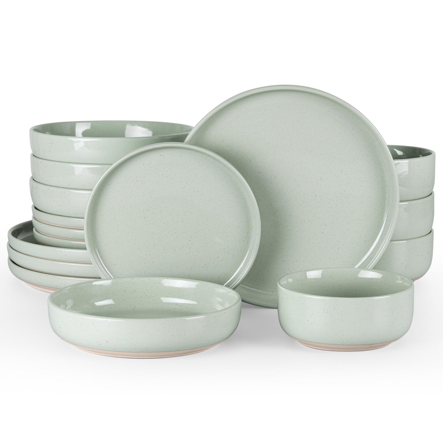 HaWare Stoneware Dinnerware Sets, 12-Piece Plates and Bowls Set for 4, Dishes Set for Home Restaurant, Speckled Asparagus Green