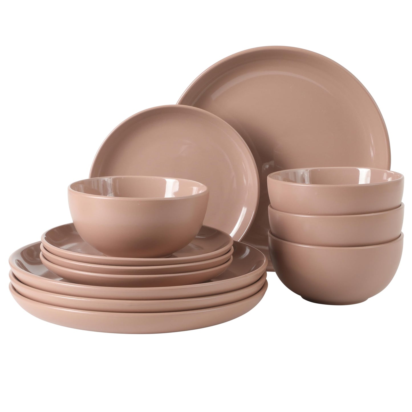 Gibson Home Rockaway 12-Piece Stoneware Dinnerware Set, Matte Finish, Service for 4, Modern Ceramic Plates and Bowls, Microwave & Dishwasher Safe – Soft Gray - Service for 4