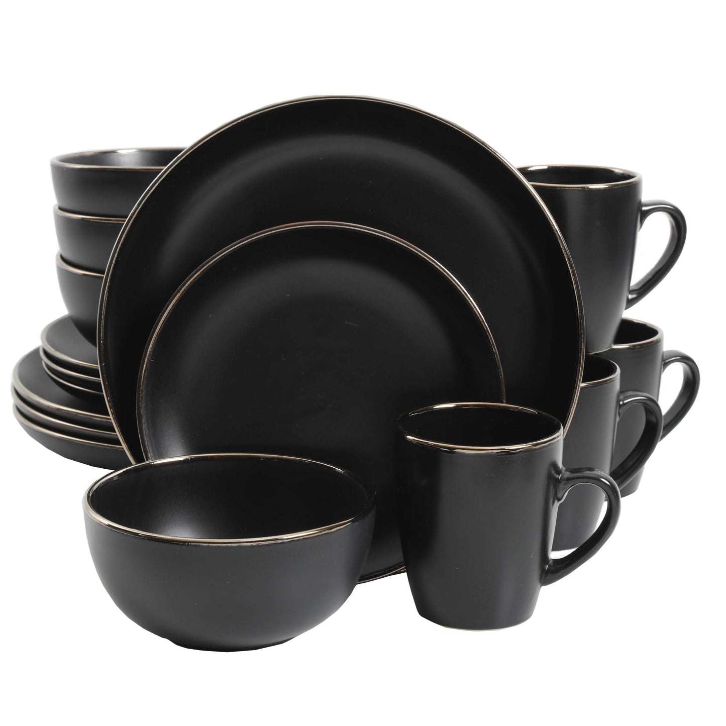 Gibson Home Rockaway 12-Piece Stoneware Dinnerware Set, Matte Finish, Service for 4, Modern Ceramic Plates and Bowls, Microwave & Dishwasher Safe – Soft Gray - Service for 4