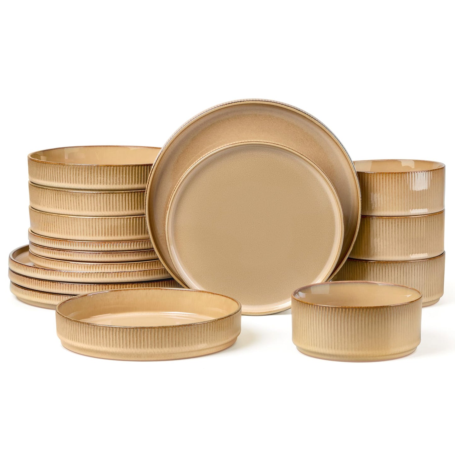LIANYU 12 Piece Porcelain Dinnerware Sets for 4, Ceramic Durable Plates and Bowls, Chip and Scratch Resistant Dishware Dishes Set, Dishwasher & Microwave Safe Stoneware Set, Black Onyx
