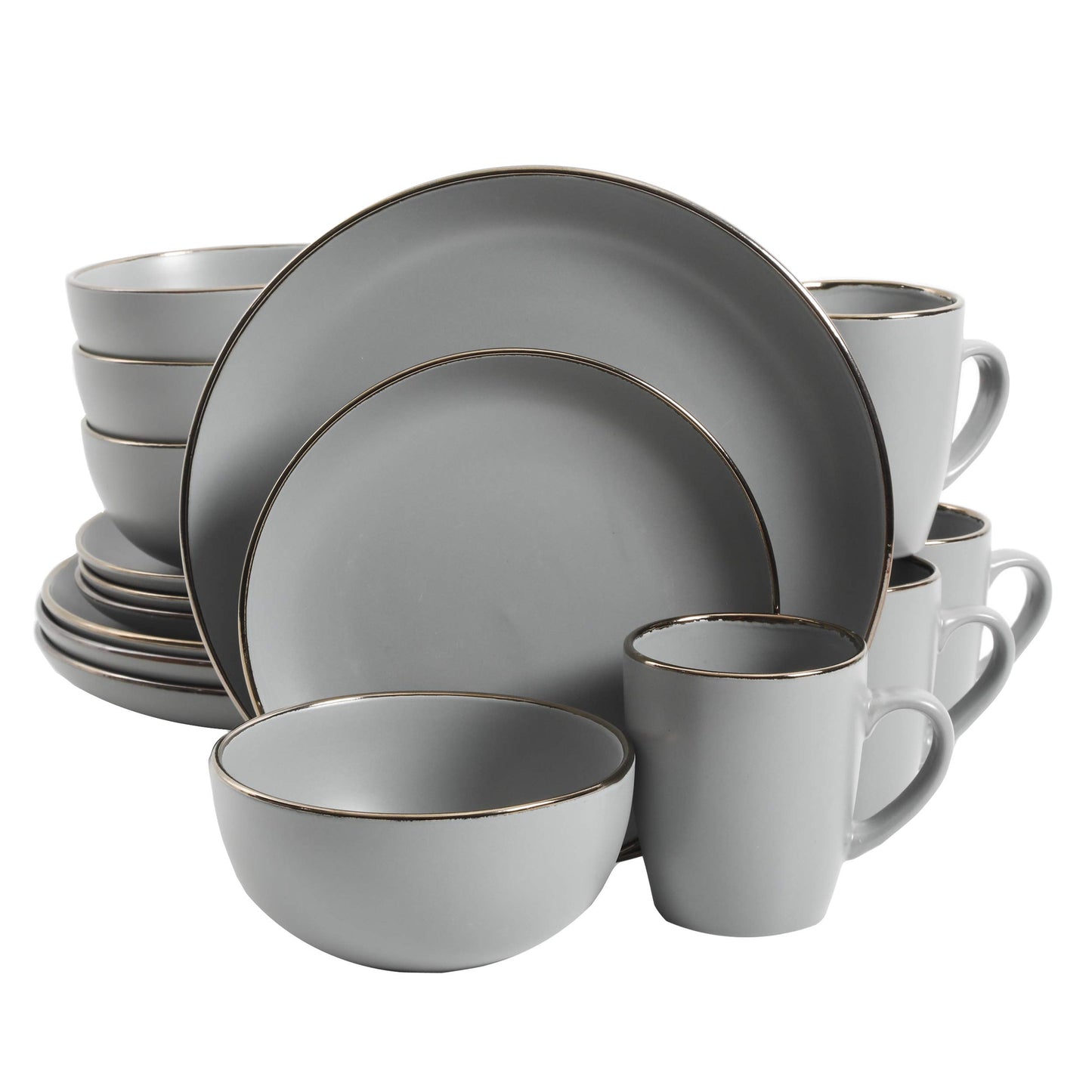 Gibson Home Rockaway 12-Piece Stoneware Dinnerware Set, Matte Finish, Service for 4, Modern Ceramic Plates and Bowls, Microwave & Dishwasher Safe – Soft Gray - Service for 4