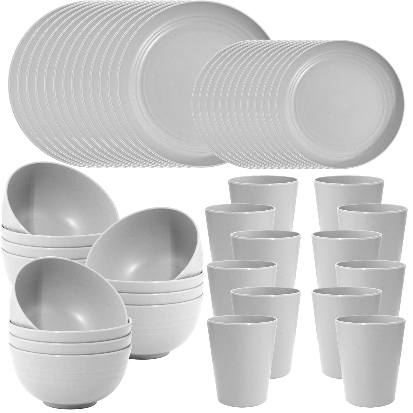 LIYH 48 Pcs Black Wheat Straw Plates and Bowls Dinnerware Set for 12, Camping Dish Set, Dishwasher Safe, Unbreakable Plastic Camper Dishes