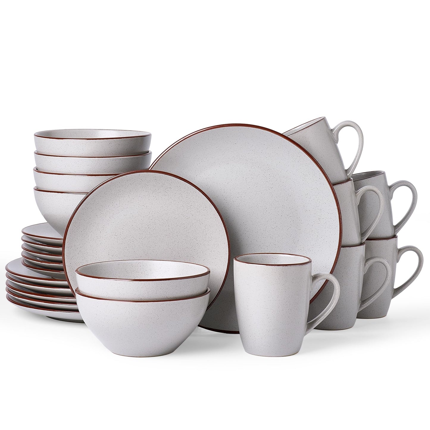 Famiware Venus Plates and Bowls Sets with Trim, 12 Pieces Speckled Stoneware Dishes Dinnerware Set for 4, Matte Dark Gray - Microwave & Dishwasher Safe, Modern Minimalist, Everyday & Formal Dining