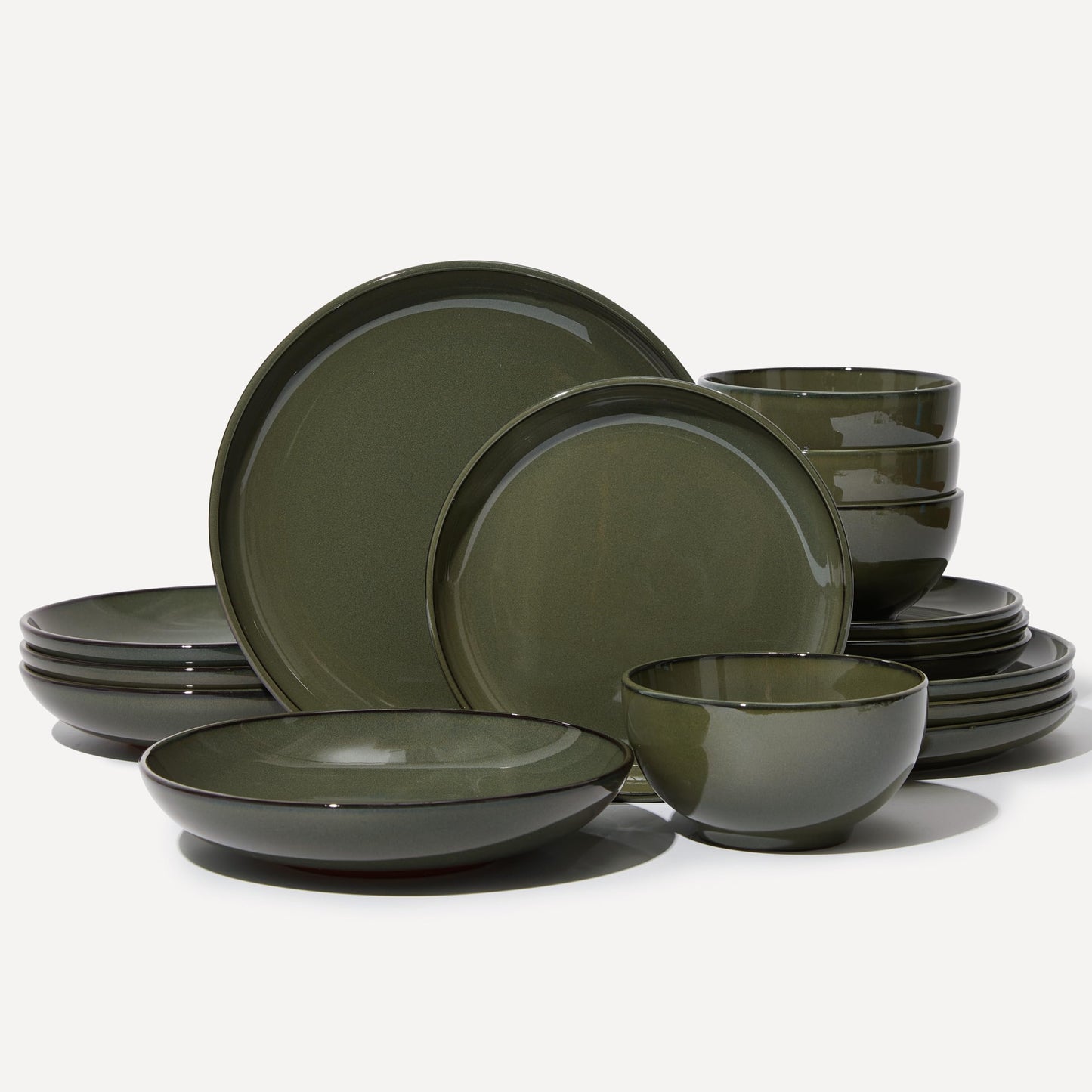 Pokini Stoneware Dinnerware Sets Service for 4, 12 pcs Reactive Glaze Plates and Bowls Sets, Handmade Ceramic Dish Set, Highly Chip and Crack Resistant Modern Plate Set, Brown Green