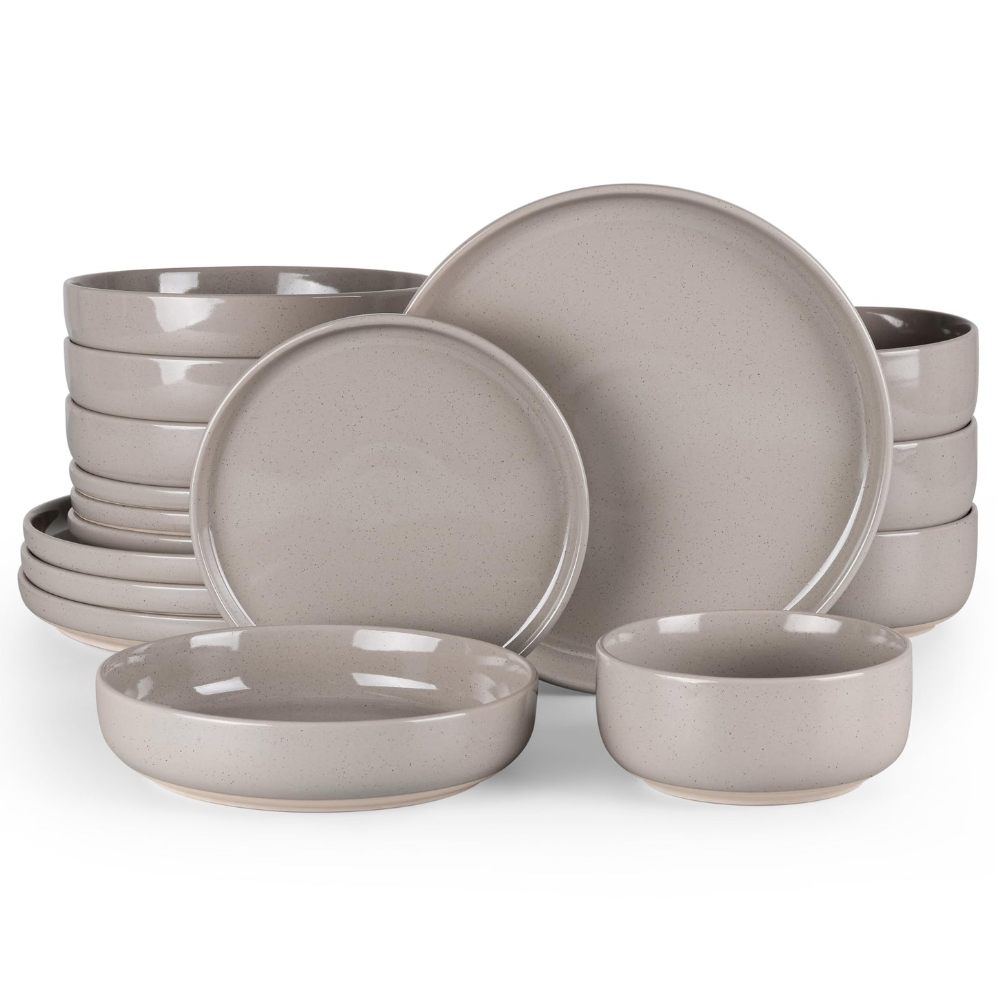HaWare Stoneware Dinnerware Sets, 12-Piece Plates and Bowls Set for 4, Dishes Set for Home Restaurant, Speckled Asparagus Green