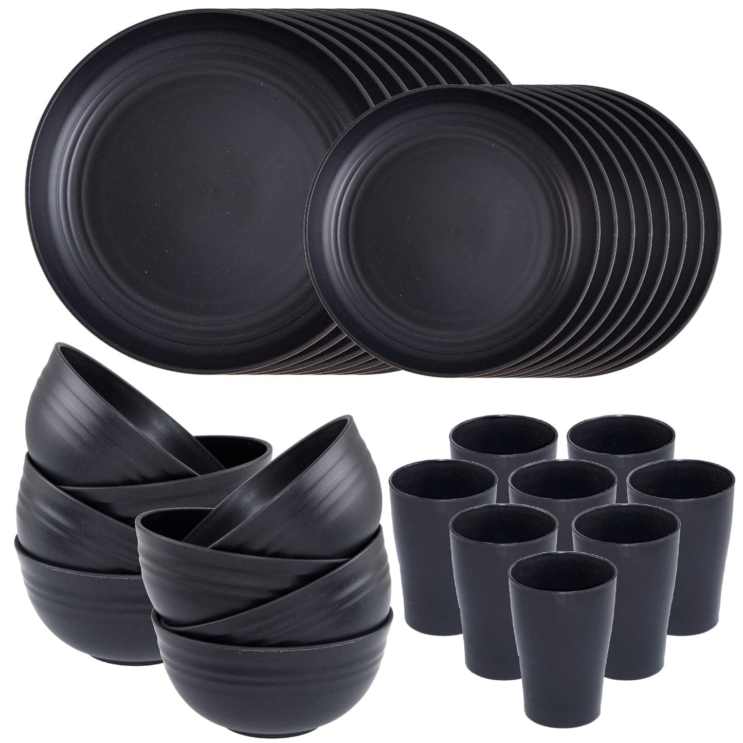 Supernal 32pcs Wheat Straw Dinnerware Sets,Plates and Bowls Sets,Reusable Plastic Plate,Microwave Dishwasher Safe,Plastic Dinnerware Set,Four Color Set 16pcs Plates,8pcs Bowls,8pcs Cups