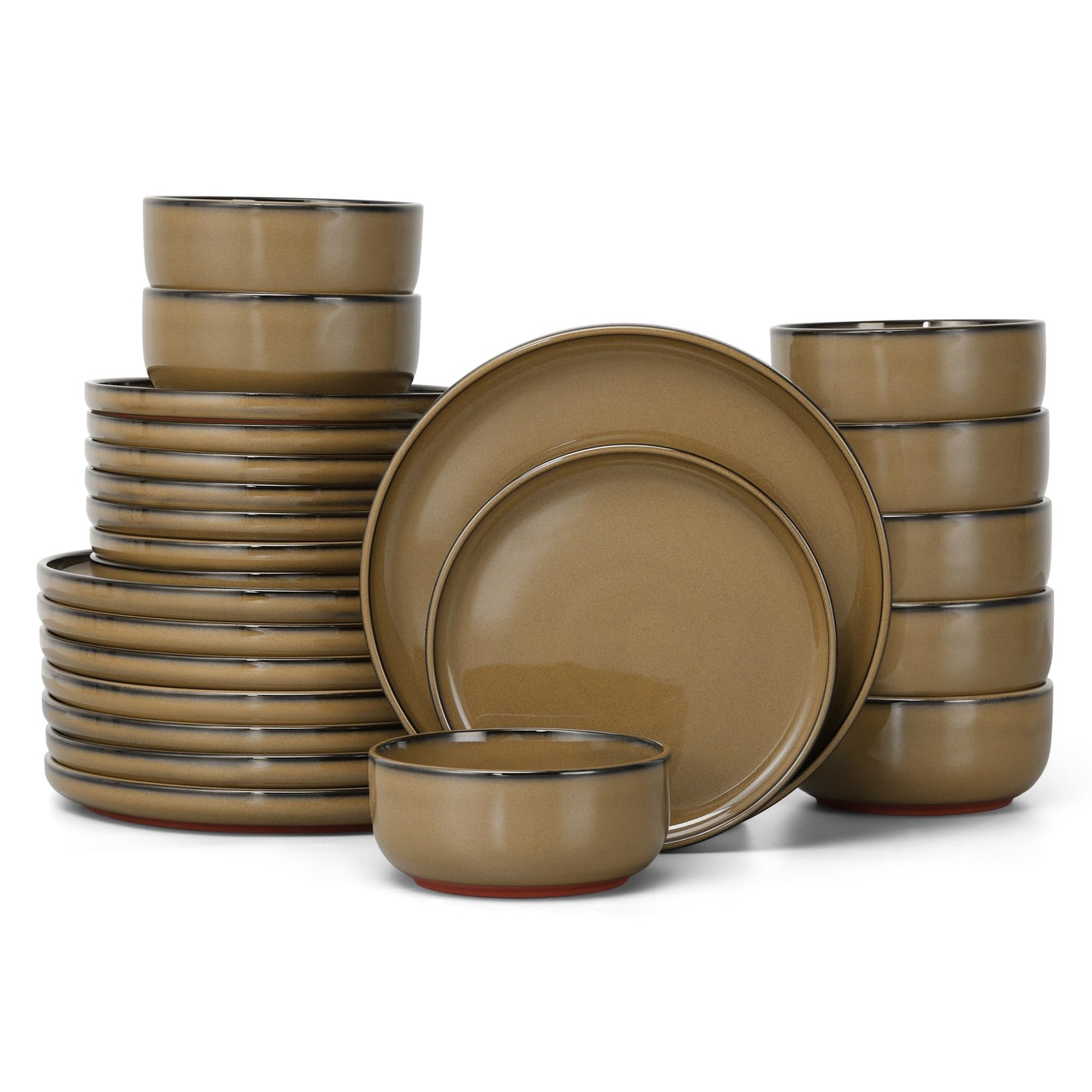 E-far 12-Piece Stoneware Dinnerware Sets, Plates and Bowls Sets for 4, Ceramic Dishware Dishes Set with Terracotta Base, Chip & Scratch Resistant, Microwave & Dishwasher Safe, Speckled White