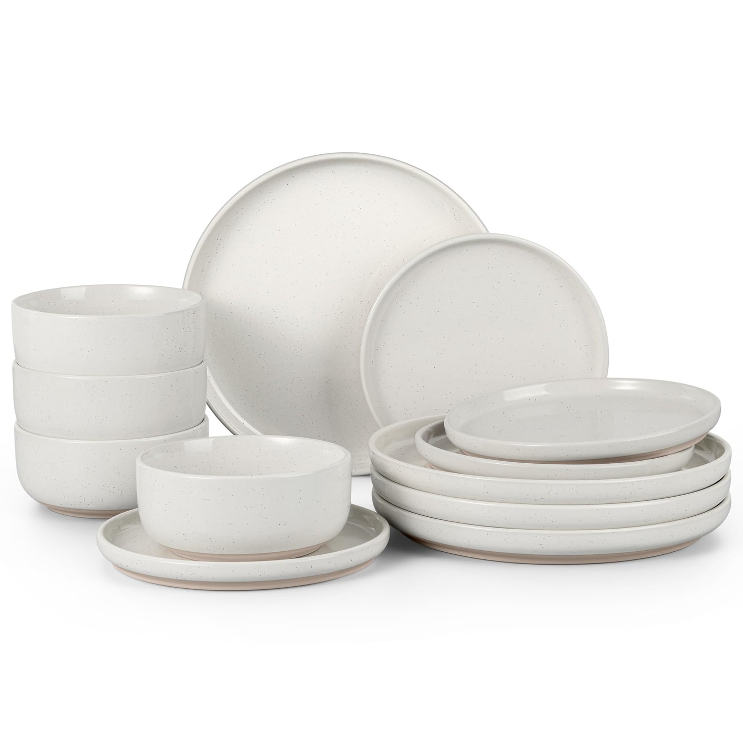 HaWare Stoneware Dinnerware Sets, 12-Piece Plates and Bowls Set for 4, Dishes Set for Home Restaurant, Speckled Asparagus Green