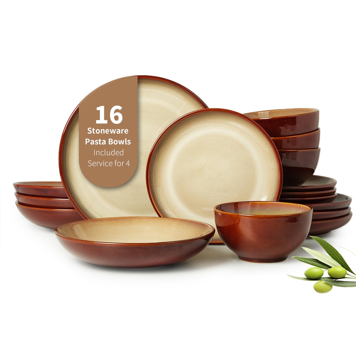 Pokini Stoneware Dinnerware Sets Service for 4, 12 pcs Reactive Glaze Plates and Bowls Sets, Handmade Ceramic Dish Set, Highly Chip and Crack Resistant Modern Plate Set, Brown Green