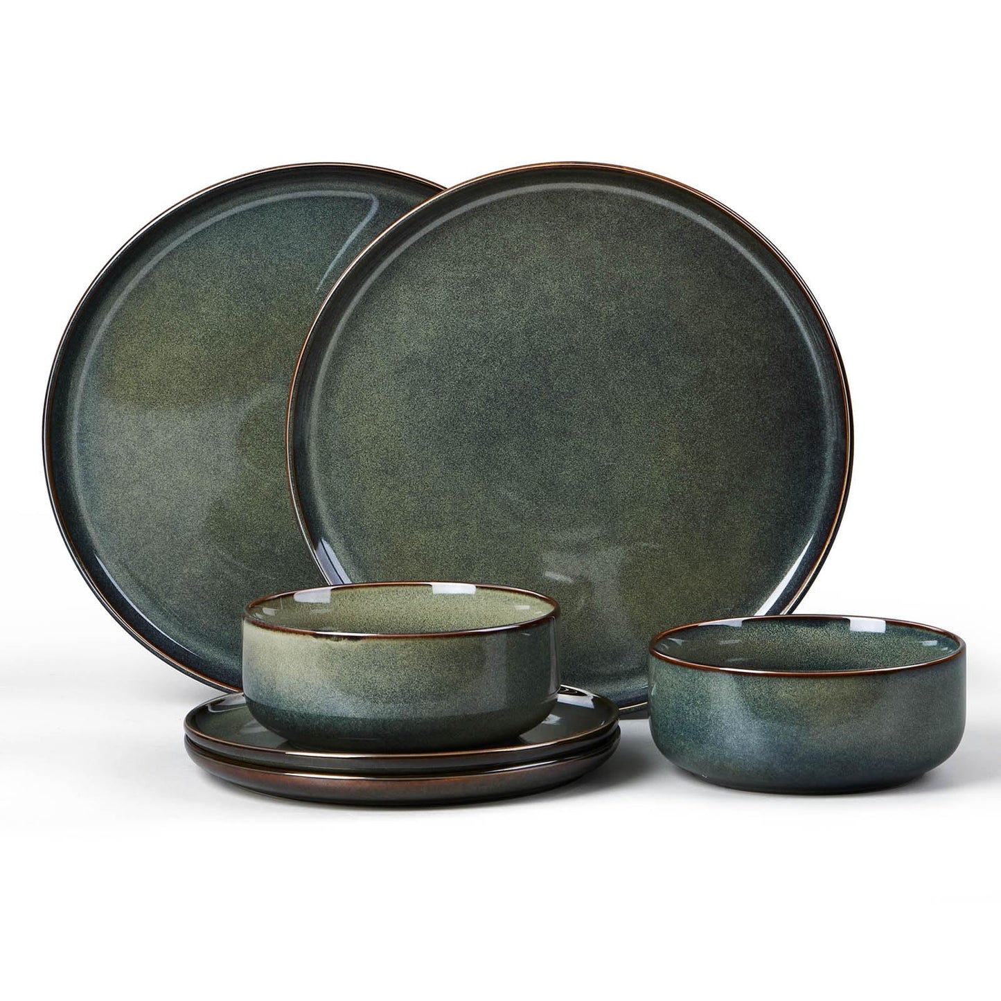 E-far 12-Piece Plates and Bowls Set, Stoneware Dinnerware Sets for 4, Reactive Glaze Ceramic Dinning Ware Dishes, Microwave & Dishwasher Safe - Sandy Beige