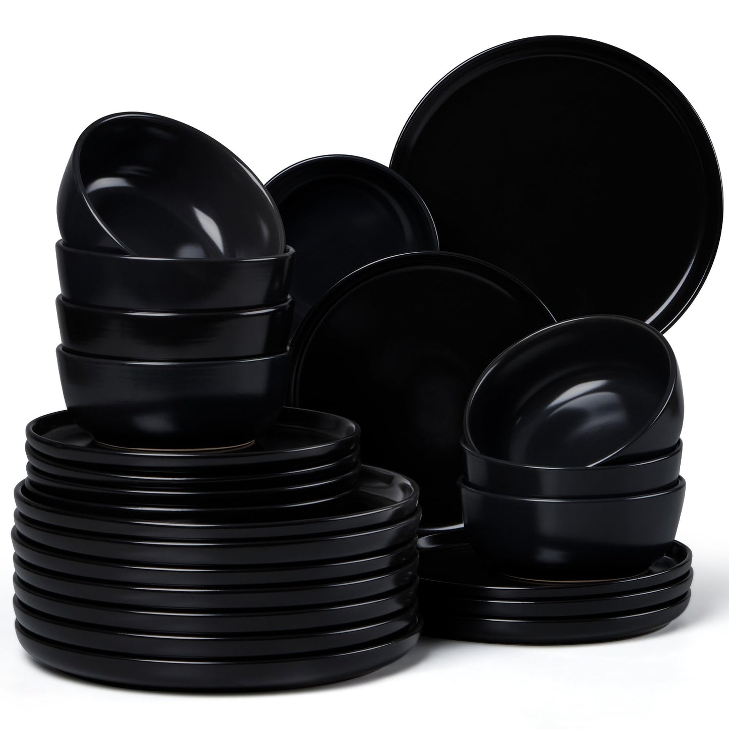 LIANYU 12 Piece Porcelain Dinnerware Sets for 4, Ceramic Durable Plates and Bowls, Chip and Scratch Resistant Dishware Dishes Set, Dishwasher & Microwave Safe Stoneware Set, Black Onyx